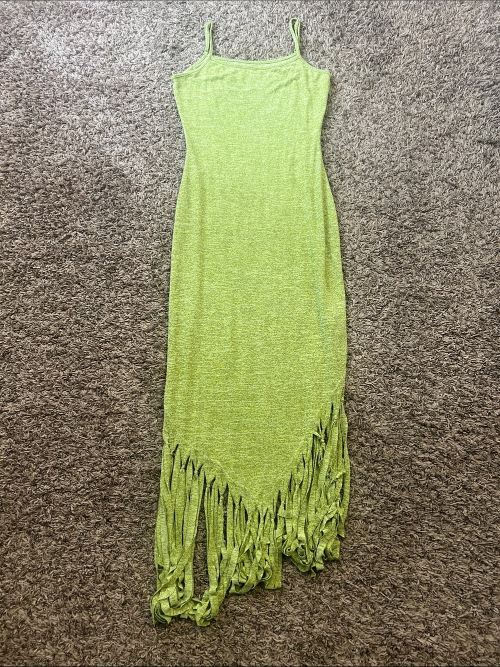 SHEIN Neon Green Fringe Slip Maxi Dress